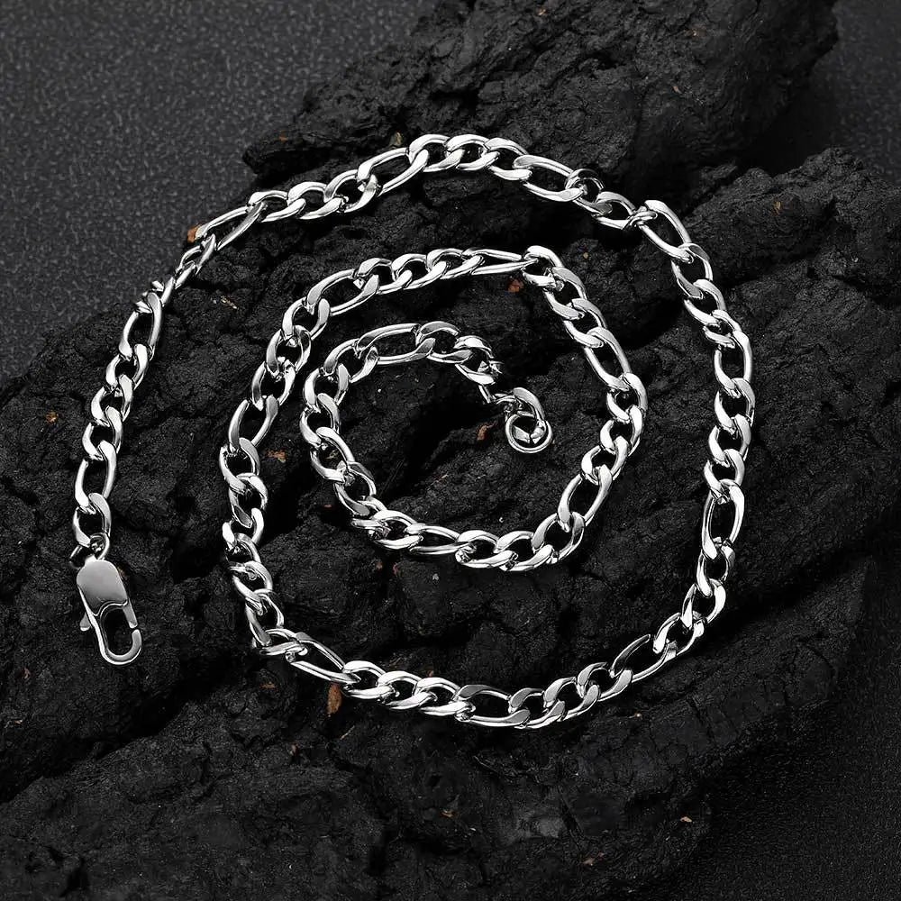 VEROMCA  Unisex 18K Gold Plated  8mm 10mm Stainless Steel Hip Hop Jewelry 3-to-1 Figaro Chain  Necklace for Parties