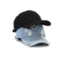 Distressed Washed Denim Ring Baseball Cap Jeans Hip Hop Vintage Dad Hat Adjustable