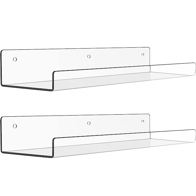 2 Pack  Acrylic Shelves for Wall Storage Floating Bookshelves Wall Storage Shelves for Bathroom/Bedroom/Living Room