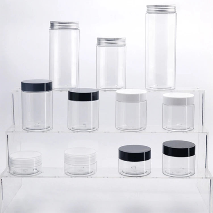 30ml 50ml 100ml 120ml 200ml 250ml Cosmetic Packaging Clear Black Pet Plastic Cream Jars