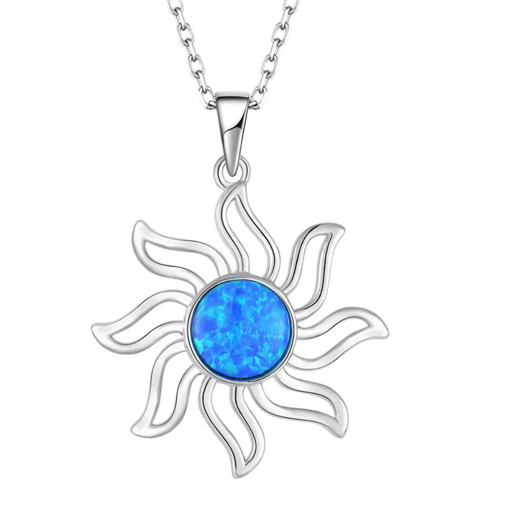 Wholesale Hot Sale 925 Sterling Silver Pendant Necklace Women Synthetic Opal Cz Sun Shape Jewelry Pendant