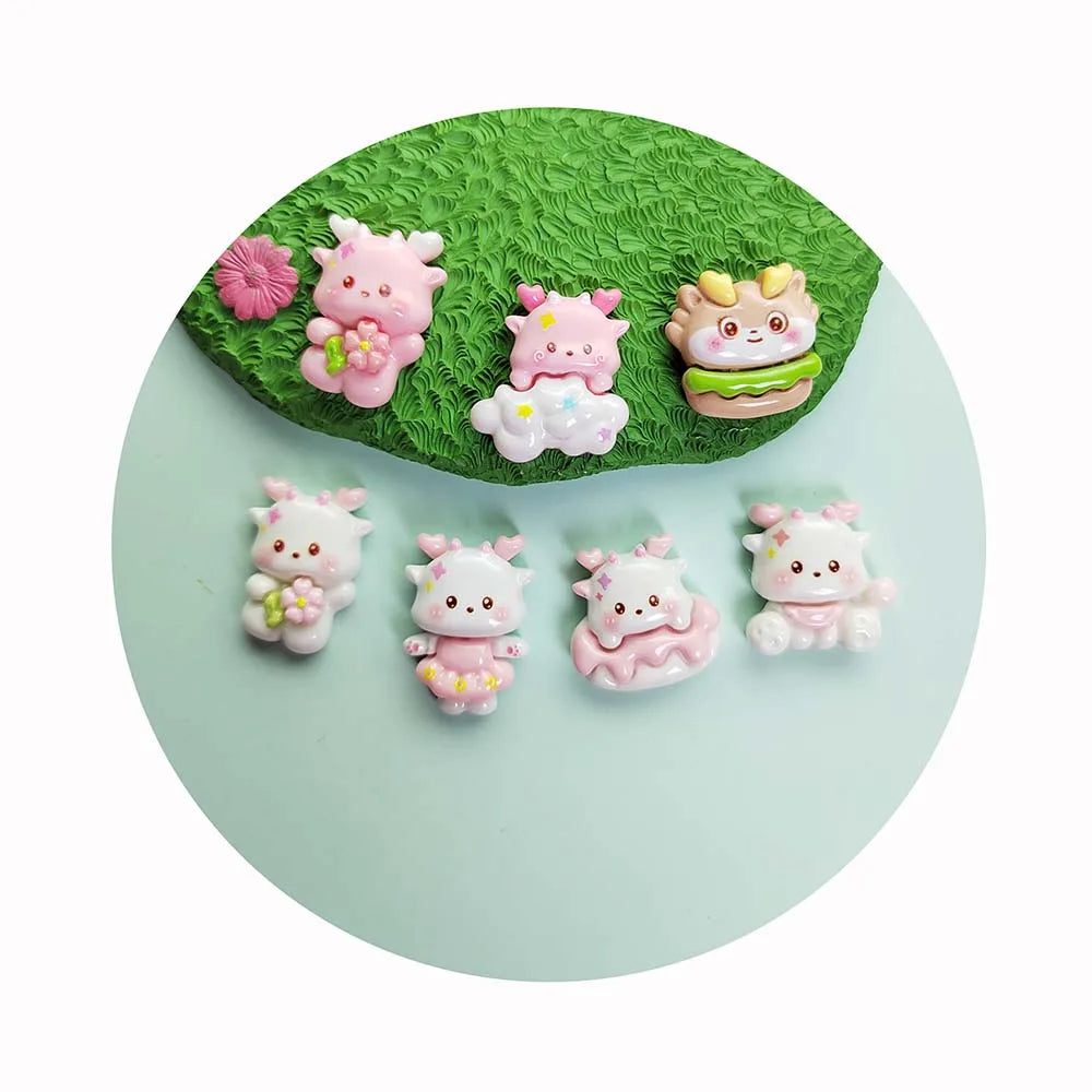 New Year Mini Cute Chinese Dragon Series Flat Back Resin Convex Circular Clipbook DIY Pendant. Hairpin Jewelry Craft Decoration