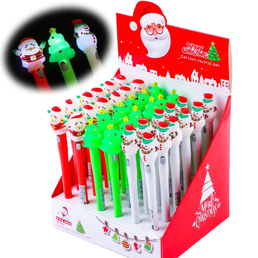 2026 New Year Kids Gifts Cartoon Cute Black Gel Ink Led Christmas Light up Pen