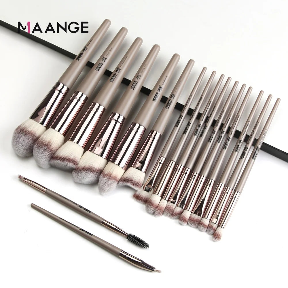 MAANGE 18 Pcs High Quality Professional Makeup Tools Plastic Handle Beauty Brushes Sets Eye Brush Beauty Brushes
