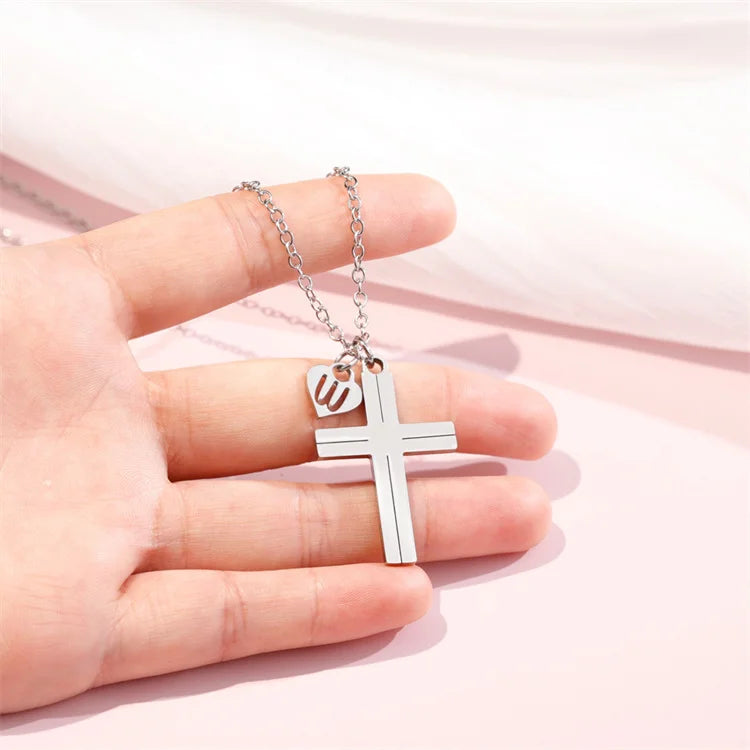 Custom Personalized Jewelry Women Necklace Stainless Steel 26 Letter Charm Cross Pendant Necklace