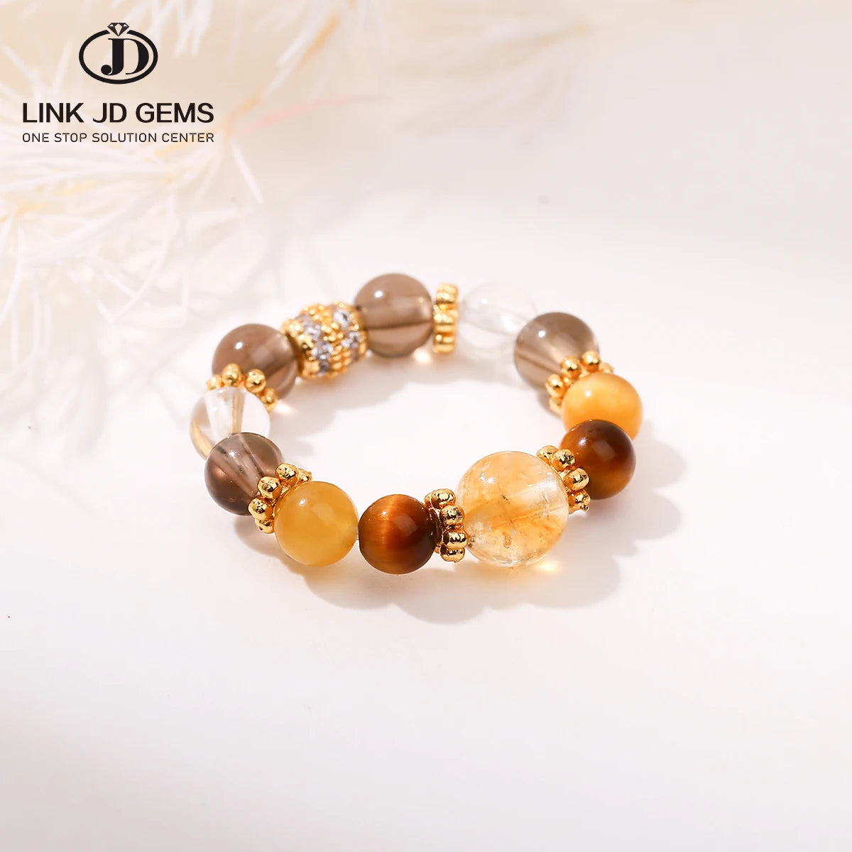 JD GEMS Wholesale Trendy New Styles Beaded String Ring  Natural Quartz Tiger Eye Stone Ring for  Women's