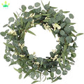Artificial Eucalyptus Wreath for Front Door Fall Wreath Green Leaf Wreath for Farmhouse Wall Decor Window Front Porch Decor