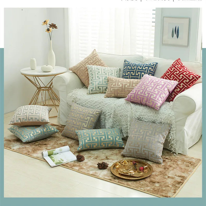 Turquoise Blue Farmhouse Throw Pillow Covers Golden Chenille Geometric Decorative Cushion Covers/