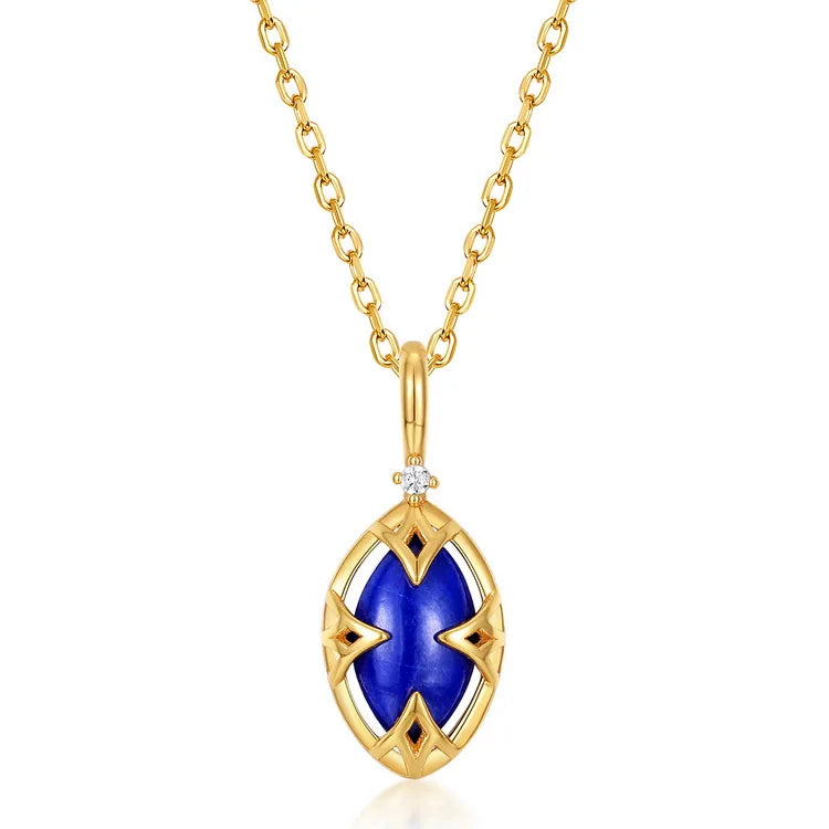 Popular Design Marquise Lapis Lazuli  Crystal Blue Gemstone  S925 Pendant Long Necklace