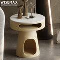 WISEMAX FURNITURE Italian Living Room Furniture White Slate Board Tea Table Round Top Wooden Base Storage Coffee Table