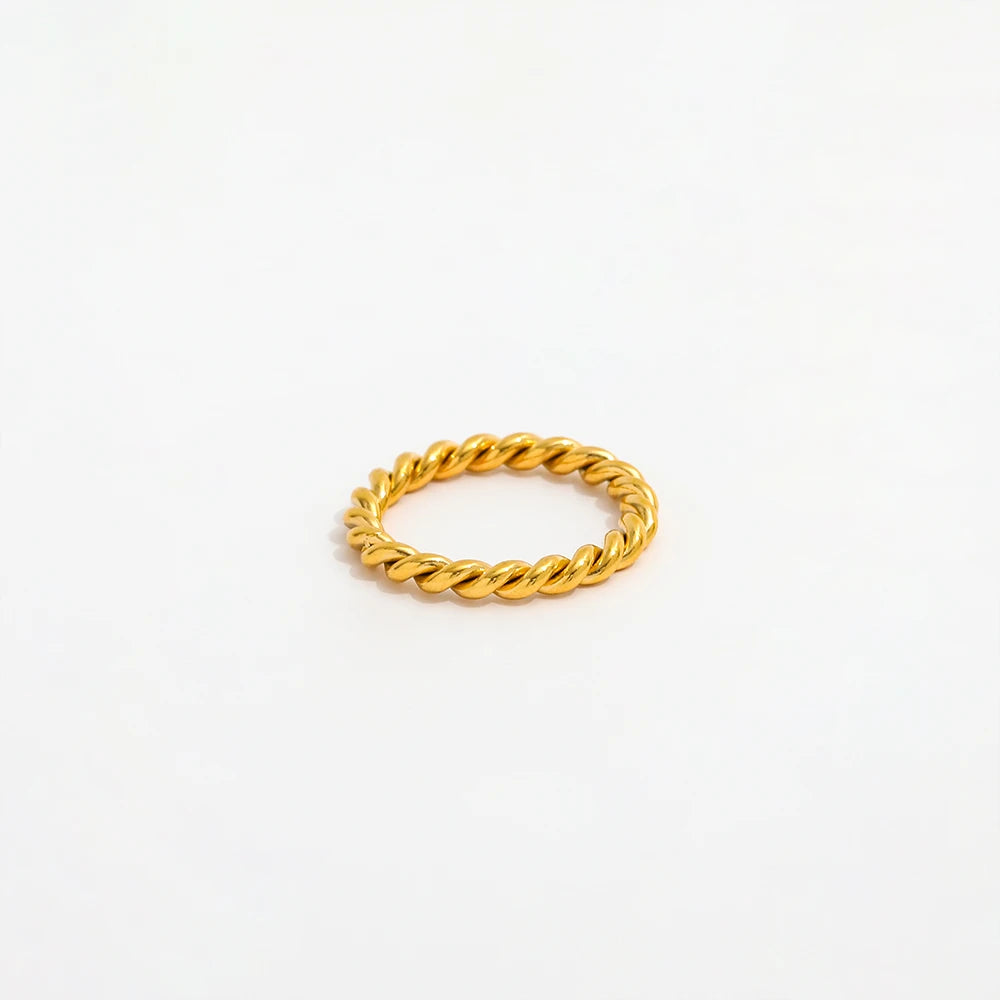 High End PVD 18K Gold Plated Rope Finger Rings for Women Stainless Steel Jewelry