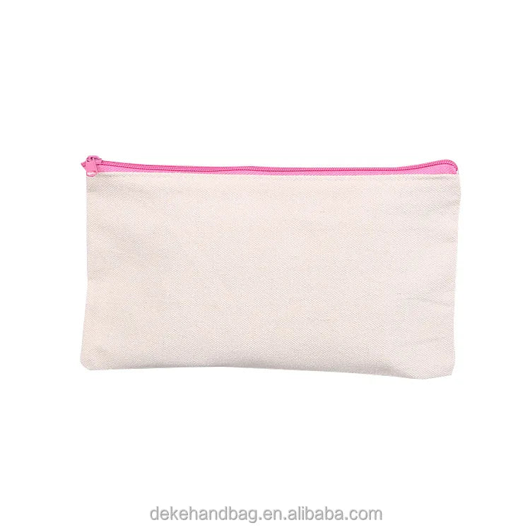 Bulk Cheap Blank Natural Cotton Canvas Zipper Cash Pencil Stationery Makeup Pouch Bag