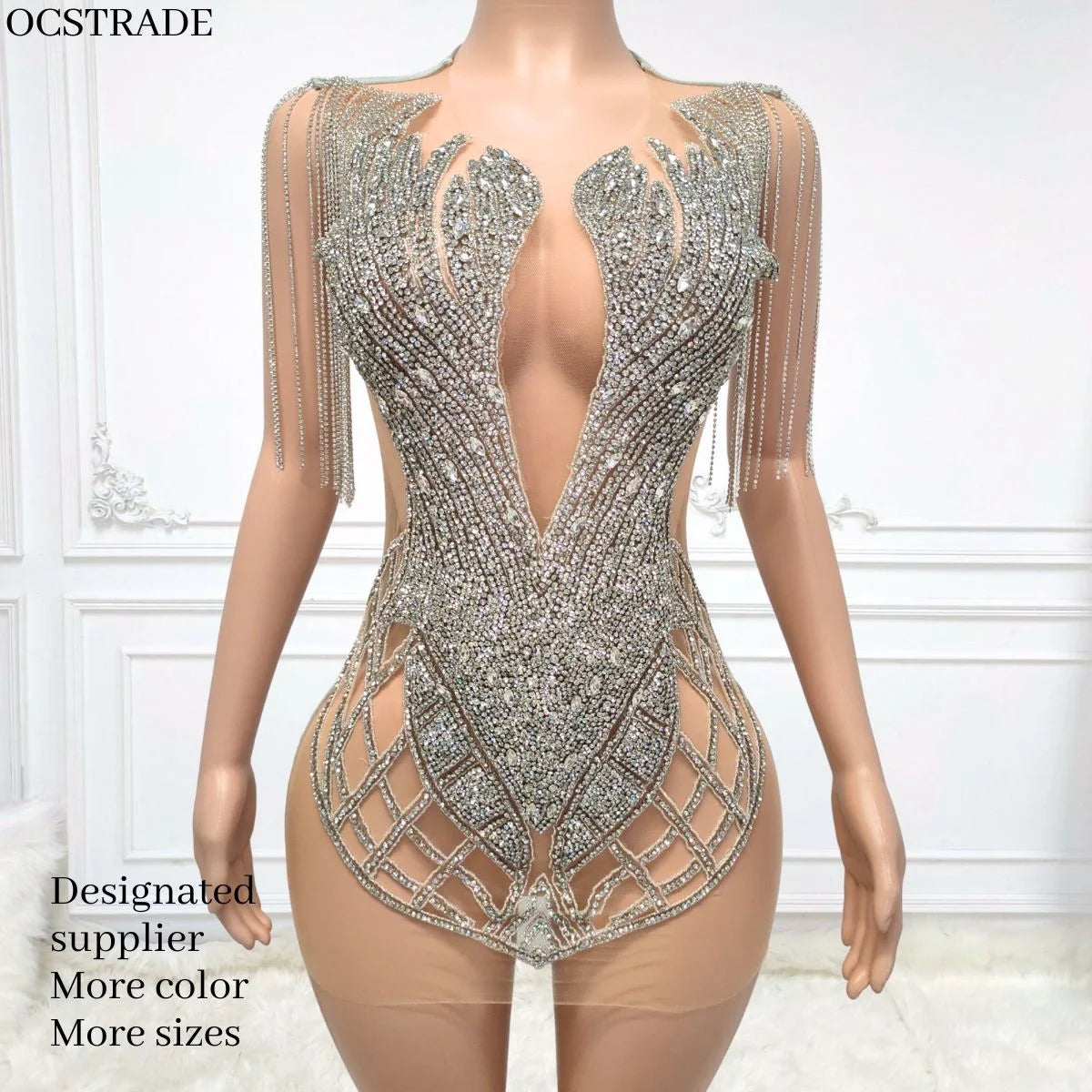 Ocstrade Bling Tassel 3D Rhinestone Applique Mini Prom Dress Women Sleeveless Cocktail Dresses Party Dresses 2024 Formal Elegant
