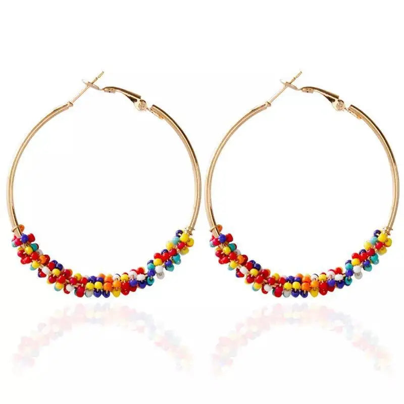 2025 Crystal Custom Hoop Seed Bead Tassel Earrings Women Big Hoop Earrings Gold Plated