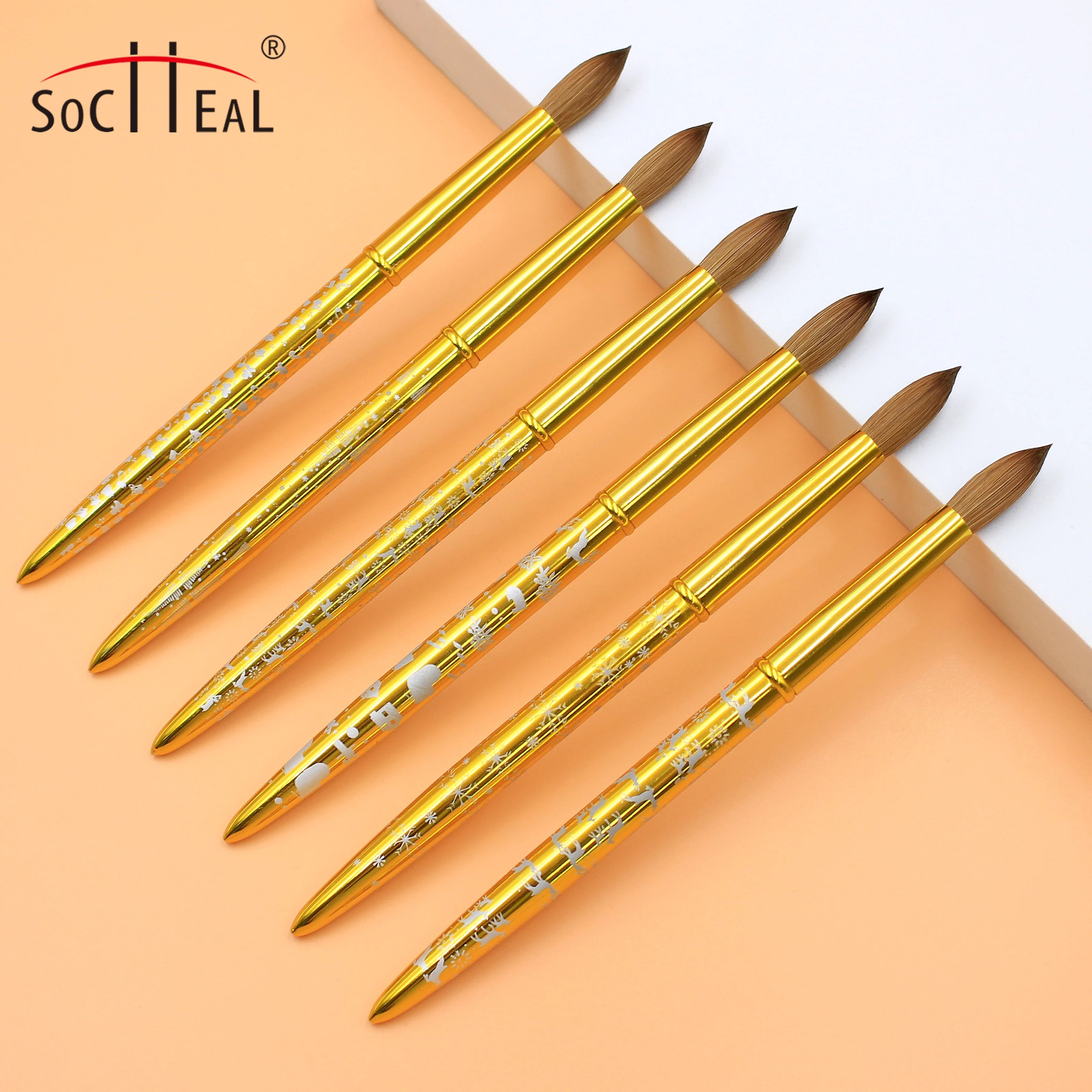 Yalixin Custom Logo Christmas Series Gold Handle 100% Sable Kolinsky Round Head Acrylic Nail Brush for Acrylic Powder