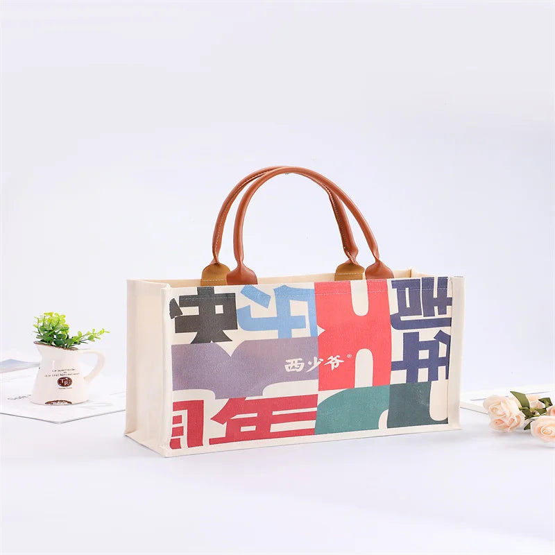 Cotton Canvas and Leather Portable Shopping Bag Customizable Environmental Protection Bag