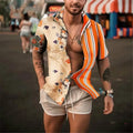 10%OFF M-3XL Men Casual Shirt Printing Striped Patchwork Streetwear  Short Sleeve Fashion Mens Hawaiian Shirt