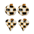 Fine Jewelry Round Earrings Black White Plaid Fashion Jewelry Heart Stainless Steel Earrings