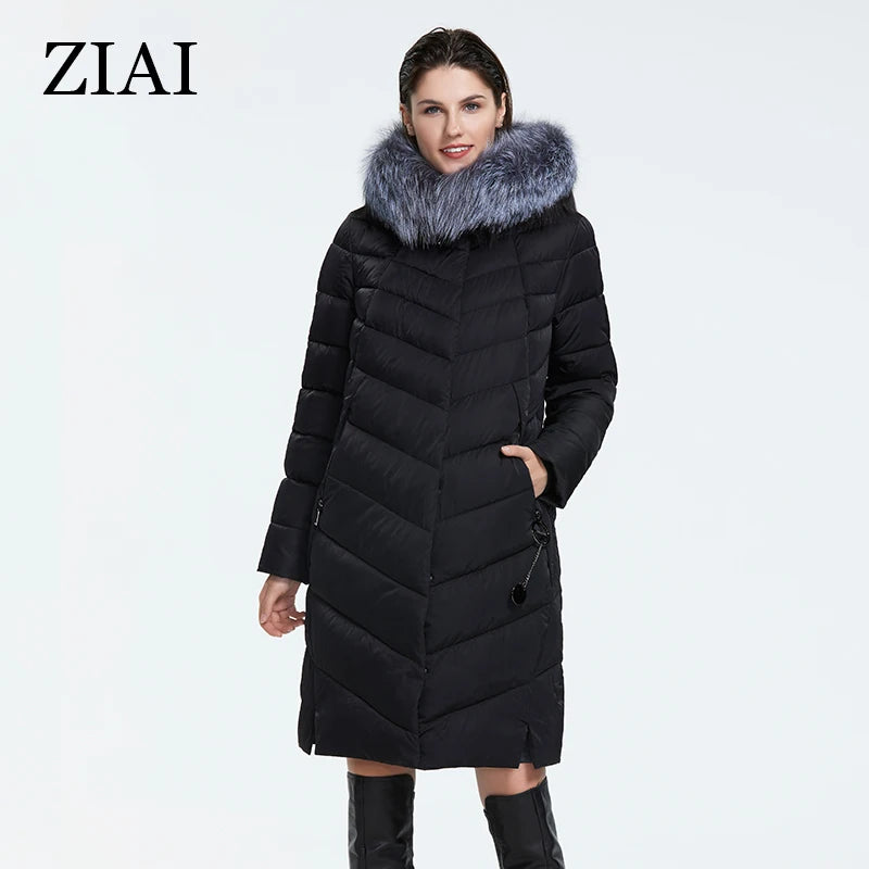Good Quality  Women Padded Jacket With Real fox Fur Collar Warm Waterproof Ladies Winter Long Jacket Winter Coats