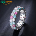 Dropshipping Fine Engagement Jewelry White Gold Plated 925 Sterling Silver 2 Row VVS Moissanite Diamond Rainbow Band Ring