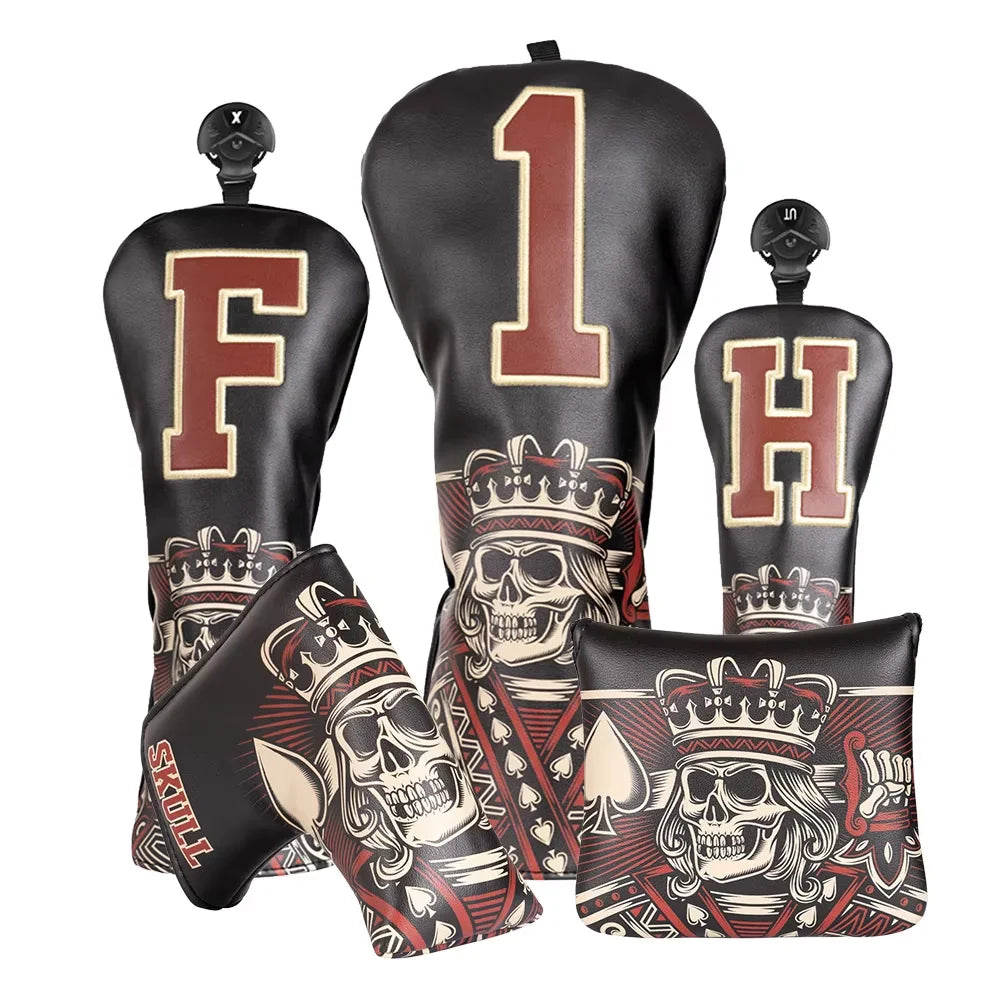 Wholesale PU Leather Black Skulls K Golf Headcovers Luxury Club Putter Driver Cover and Wood Golf Head Covers