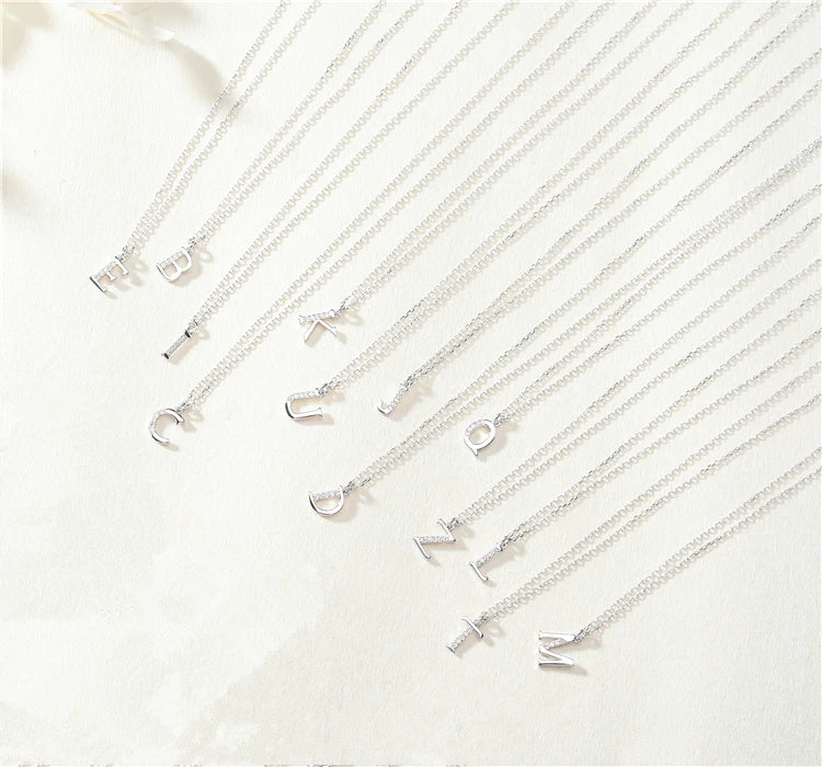 925 Sterling Silver Trendy Initial Letter Charm Necklace with Figaro Chain for Name Engagement Party Wedding