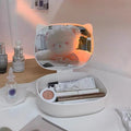 Free Sample Portable Travel Beautiful Glasses Makeup Mirror Oval Pink Vanity Mirror With Cosmetic Storage Box Organizer