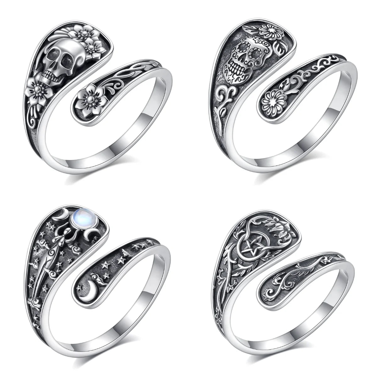 Merryshine Women's Unique Fine Jewelry 925 Sterling Silver Adjustable Anillos Plata 925 Goddess Spoon Rings