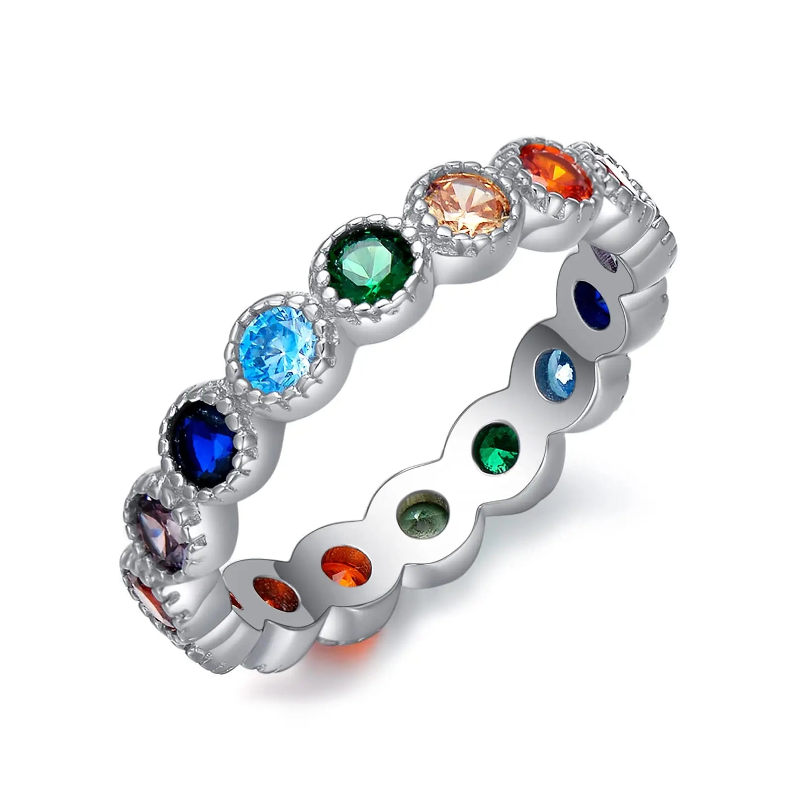 YFN Jewelry 925 Sterling Silver Cubic Zircon Seven Color Chakra Ring for Women