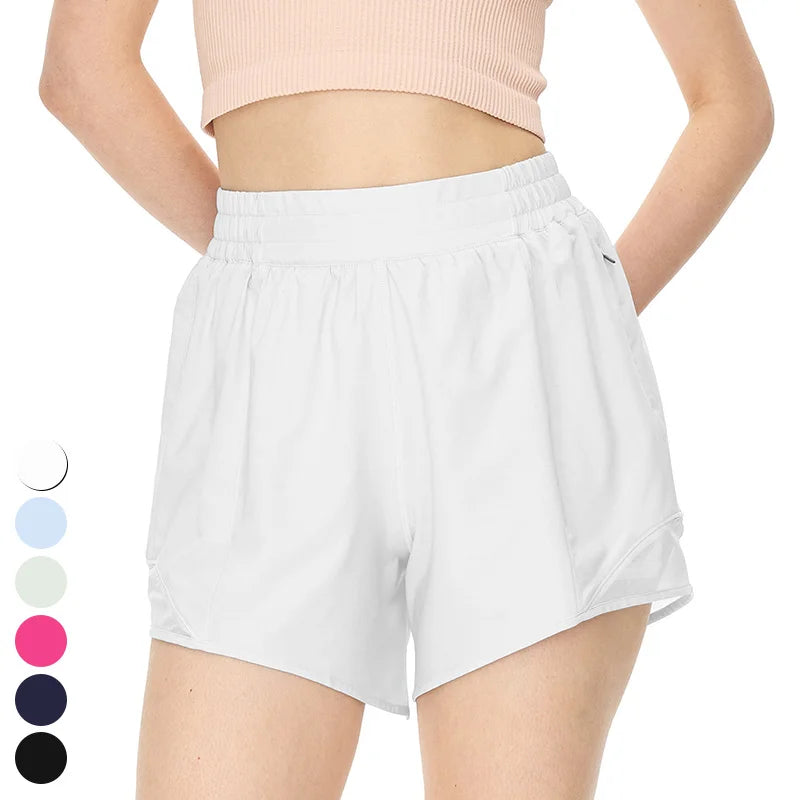 Elastic High Waist Workout Clothing Two-In-One Quick Dry Sports Shorts Running Fitness Short Trousers Women Sports Shorts