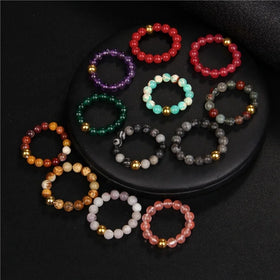 New Arrival Handmade Colorful Healing Crystal Amethyst 4MM Gemstone Elastic Adjustable Natural Stone Bead Ring