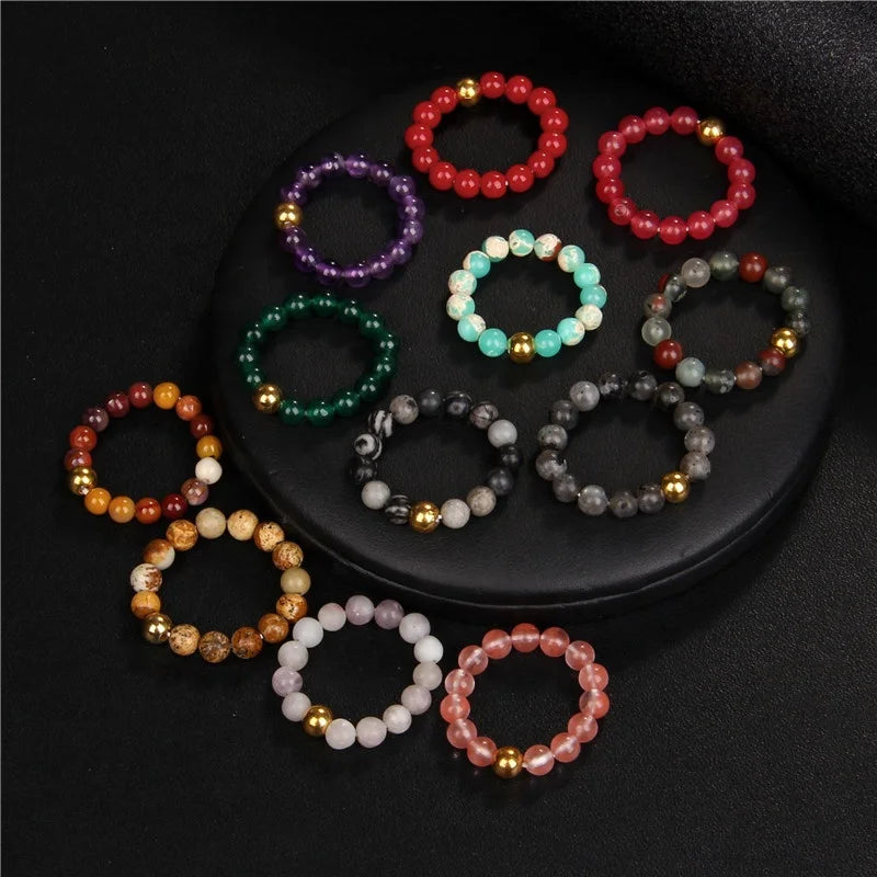 New Arrival Handmade Colorful Healing Crystal Amethyst 4MM Gemstone Elastic Adjustable Natural Stone Bead Ring