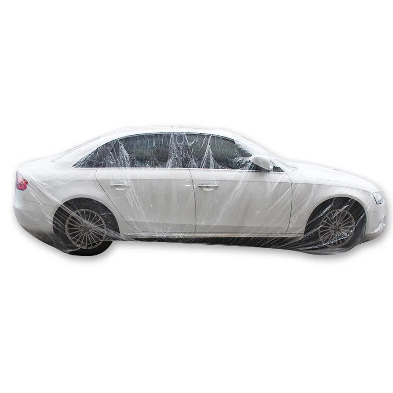 Custom Transparent Disposable Plastic Car Cover Automobile Full Dustproof Car Cover
