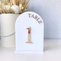 White Acrylic Arch Table Numbers Wedding Gold Silver Mirror Reserved Table Sign Card Holders for Party