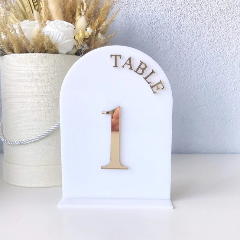 White Acrylic Arch Table Numbers Wedding Gold Silver Mirror Reserved Table Sign Card Holders for Party
