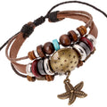 Hot Selling Handmade Woven Leather Bracelet Vintage Beaded Starfish Pendant Women Bracelet