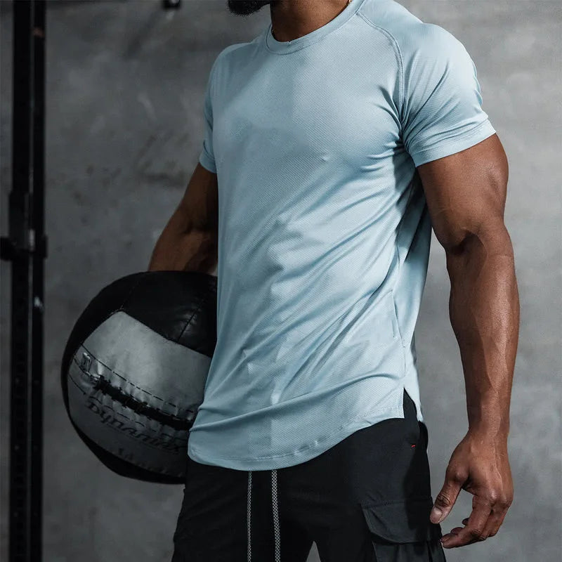 Summer Quick Dry Solid Color Breathable Blank Polyester Gym Tshirt Men