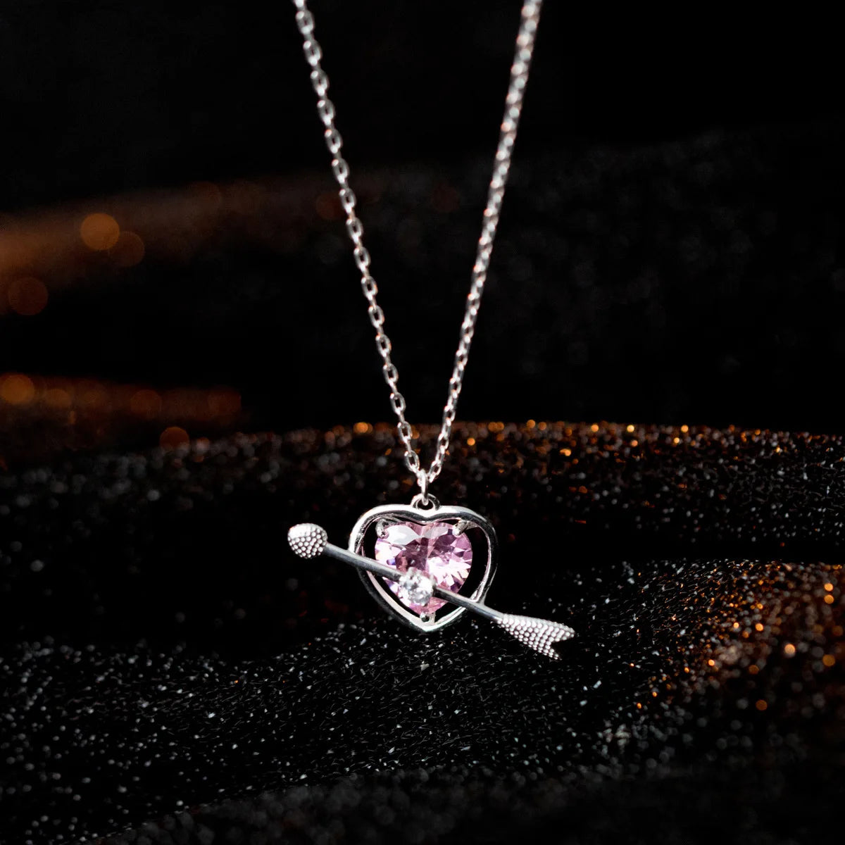 Daidan Zircon Heart Necklace Pink Necklace 925 Silver Pink Heart Stone Cupid Necklace