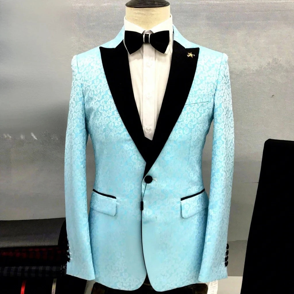 Dress Suit Set Jacquard Fabric Pointed Collar 3 Piece Wedding Groomsmen Business Men'S Suit for Men