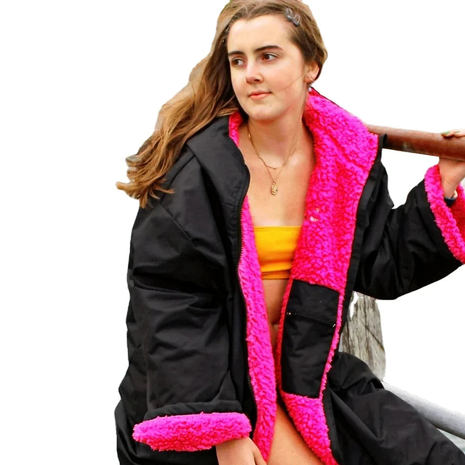Waterproof Windproof Surf Poncho Adult Hooded Changing Robe with Soft Warm Lining Oversize Changing Poncho Fabric Canvas Men