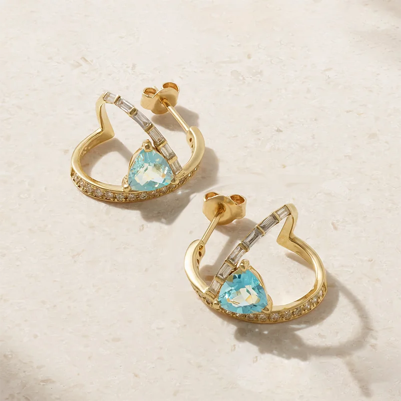 LOZRUNVE Silver Jewelry Custom Gold Silver 925 Triangle Cubic Zircon Open Hoop Earring