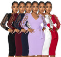 S-XXL European and American Fashion Women's Solid Lace Lantern Sleeve Slim Dress