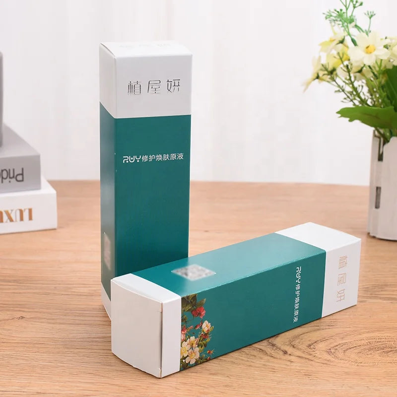 Custom Silver Foil UV Matt Lamination Embossing Green Skincare Perfume Lip Gloss Blush Packaging Box Recyclable Cosmetic Boxes