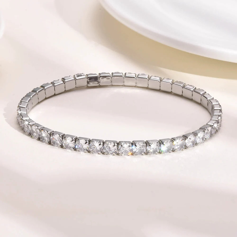 Minimalist Personalized Silver Tennis Bracelet Classic Zirconia and Diamond Design Fashion Gift for Her