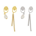 Wuqie Korean 925 Silver Asymmetrical Zircon Tassel Earring Baroque Freshwater Pearl Stud Earrings