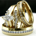 CAOSHI Hot Sale Gold Color Marquise Round Cut Set Jewelry CZ Gold Plated Cubic Zirconia Diamond Hip Hop Men/Women Ring Set