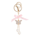 Delicate Handmade Pearl Butterfly Car Key Chain Bling Rhinestone Butterfly Tassel Keychain Bag Accessory