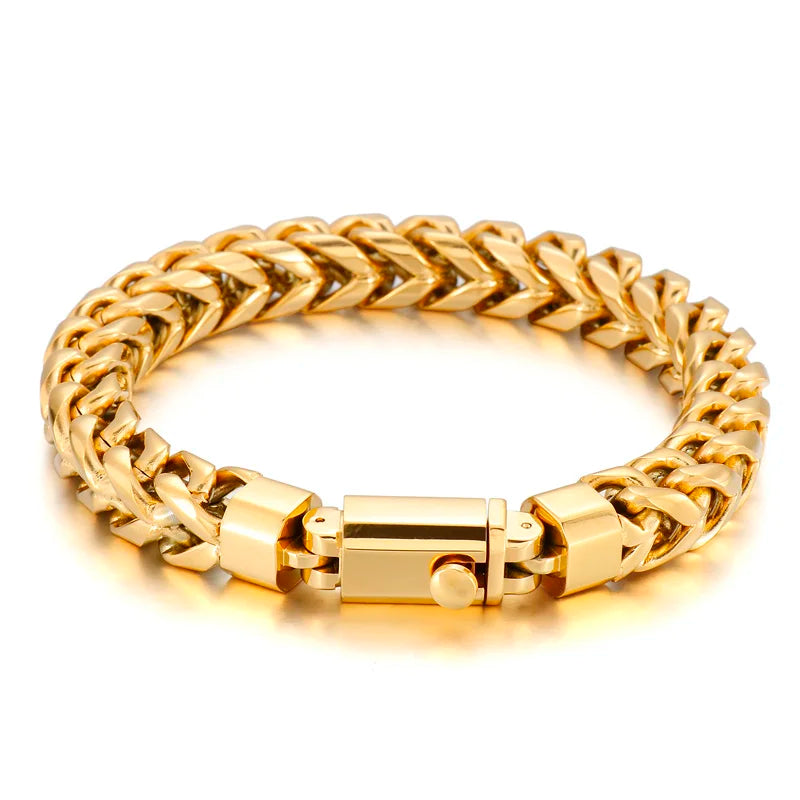KALEN Unisex 230mm Vintage Gold/Silver/Black Stainless Steel Herringbone Chain Bracelet