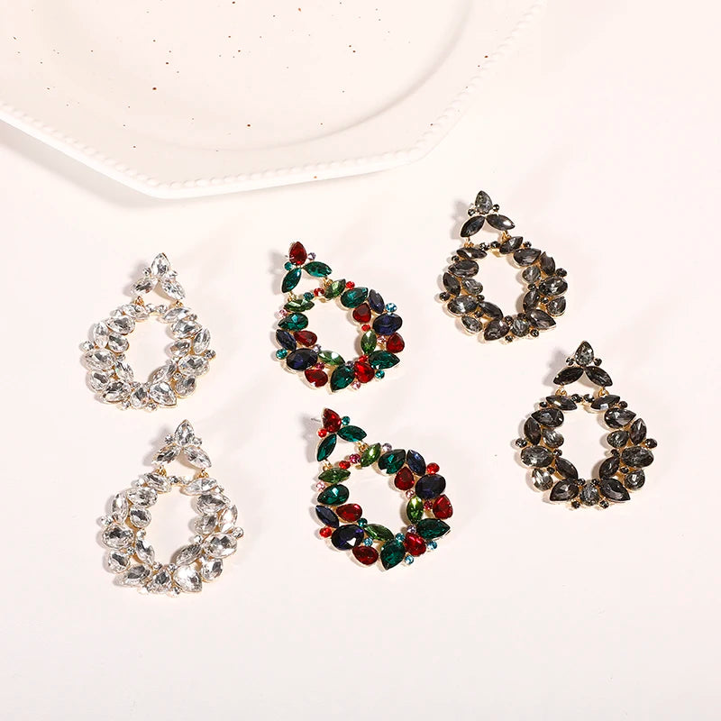 Fashion Shiny Diamond Geometric Dangle Earrings Colorful Rhinestone Crystal Garland Flower Earrings