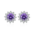 Fashion 925 Sterling Silver Round Cut Zircon CZ Jewelry Girls Flower Snowflake Shape Purple Stud Earrings for Women Dating Gift